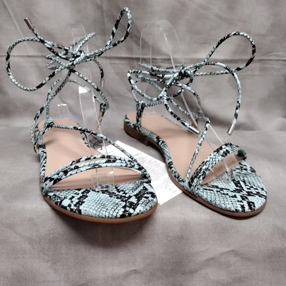 The Drop‎ Women's 6 Teal Snake Gladiator Flat Strappy Lace-Up Sandal New - Picture 2 of 7